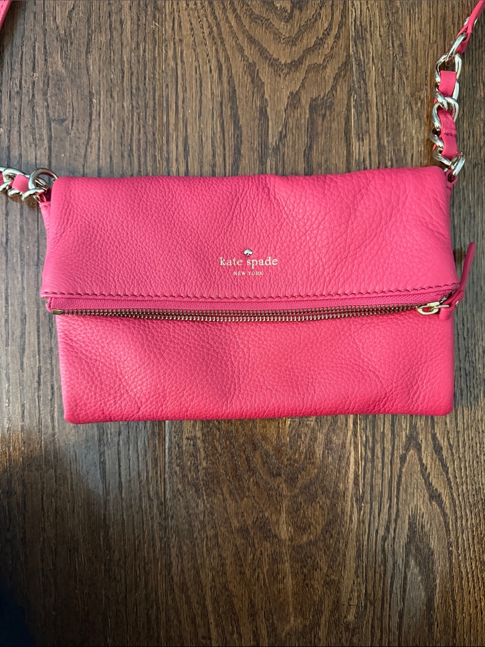 Kate Spade Pebbled Leather Foldover crossbody with gold hardware